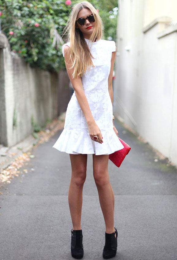 white dress and black shoes